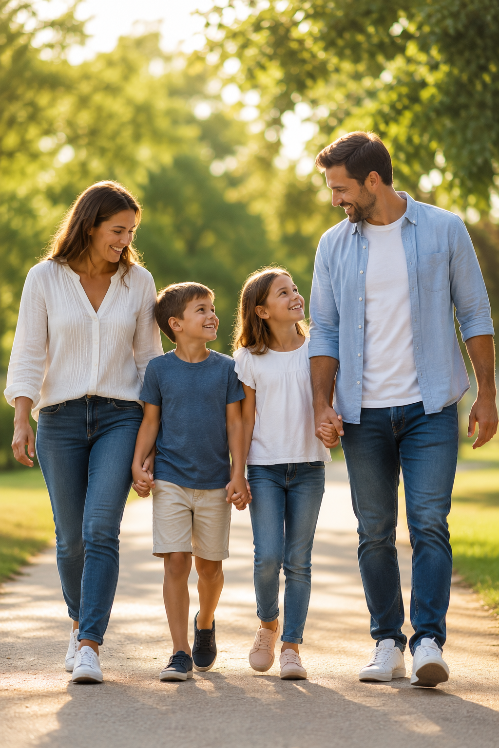 A family enjoying a sunny afternoon in the park, representing families protected by accident and catastrophic insurance